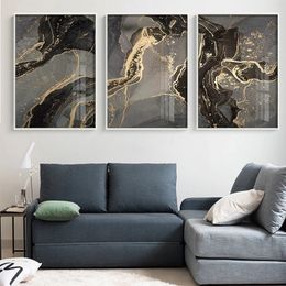 Canvas painting Watercolour Golden Black Abstract Line Canvas Poster Marble Luxury Print Modern Home Decor Art Paintings Wall Pictures for Living Room