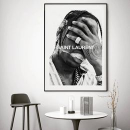 Canvas painting Watercolour Black White Music Star Rap Hip Hop Rapper Fashion Model Art Painting Wall Home Decor Pictures for Living Room Decoration