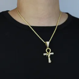 New design snake cross pendant with cz paved gold silver charm with rope chain tennis chains necklace for women men hip hop animals Jewellery wholesale