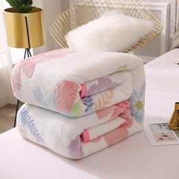 Blankets Soft Blanket Warm Coral Fleece Floral Cartoon Plaid Winter Sheet Bedspread Sofa Throw Mechanical Wash Leisure Covering