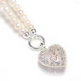 Pendant Necklaces White Zircon-paved Freshwater Pearl Necklace With Open-able Locket Heart European Fine Jewellery For Women N309