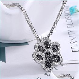 Pendant Necklaces Pendant Necklaces Factory Wholesale Creative Jewellery Pet Dog Paw Fl Diamond Footprint Necklace 208 T2 Drop Deliver Dhnjg