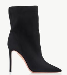 Stivaletti da donna invernali in pelle scamosciata di velluto Stivali Aquazzuras Matignon Bootie 105mm tacchi sottili sexy tacco alto punta a punta con scatola