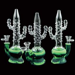 Hookahs 8.4'' Water Pipe Smoking Bong Pipes Silicone and Glass Cactus Shape Oil Dab Rigs Shisha