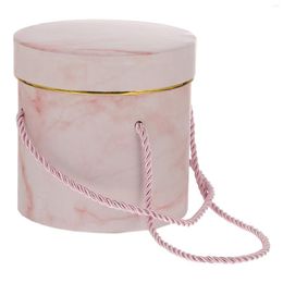 Gift Wrap Portable Hat Flower Box With Lid Marble Pattern Round Bouquet Packaging For Wedding Party Florist Favor Candy Storage