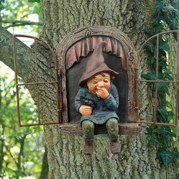 Garden Decorations Dwarf Statue Elf Going Out Tree Hugger Miniatures Decoracion Jardin Exterior Knickknacks Decoration Outdoor