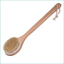 Bath Brushes Sponges Scrubbers 40X10Cm Long Wooden Handle Bath Brush Back With Natural Boar Bristles Exfoliating Dry Skin Shower Dh7O2
