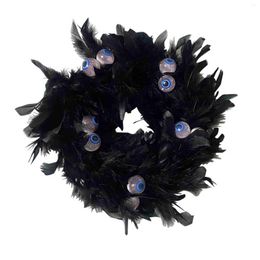 Decorative Flowers Halloween Decorations Wreath Black Feathers Wreaths With Blue Eyes Front Door Decor Autumn Fall For