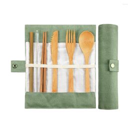 Dinnerware Sets Travel Cutlery With Straws Seven-piece Suit Flatware Bamboo Utensils SetReusable Eco Friendly Portable Suitable For