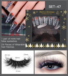 Handmade Reusable Christmas False Eyelashes and Fake Nail Set for New Year Messy Crisscross Curly Thick Multilayer Mink Fake Lashes Extensions Eyes Makeup