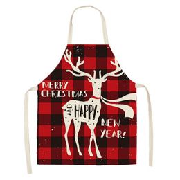 Christmas Apron Linen kitchen Sleeveless Apron Black Red Grid Xmas Elk Aprons TH0561