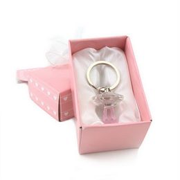 50PCS Baby Girl Shower Favours Pink Crystal Pacifier Key Chain Newborn Christening First Commuinion Party Giveaways