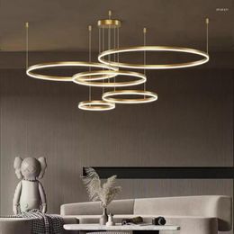 Chandeliers Minimalist Modern Led Chandelier Home Lighting Brushed Rings Ceiling Mounted Acrylic Hanging Lamp Black&coffee Color