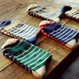 Men's Socks Korean Mens Stripes Dress Long Men Male Green Classic Striped Cotton Bussiness Sock