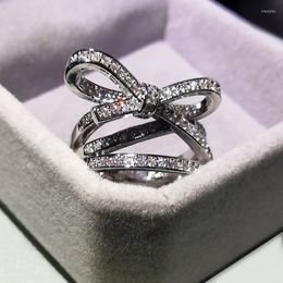 Cluster Rings Exquisite 925 Sterling Silver Female Ring Bow Knot Cubic Zirconia High-end Butterfly Jewellery Wedding Bridal Mozanstone