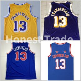 Retro Movie Basketball Jersey 13 Wilt Chamberlain Harlem Purple Yellow Vintage Mens Stitched Jerseys Mesh