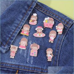 Pins Brooches Customised Pink Cartoon Girl Enamel Pin Badge Student Metal Cardigan Backpack Accessories Cute Funny Collar Brooches Dhugk