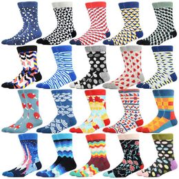 Men's Socks Novelty Happy Funny Men Cotton Harajuku Graphic Combed Seawater Cartton Flowers Rainbow Waves Women Christmas Gift