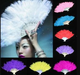 Folding Feather Fan 9 Colors Party Decoration Hand Held Vintage Chinese Style Dance Wedding Craft Fans Party Favor