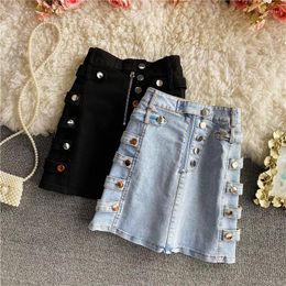 Skirts 2022 Spring And Summer Fashion Slim High Waist Wild Breasted A-line Denim Skirt Jean