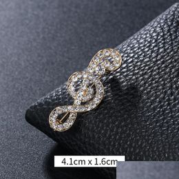 Pins Brooches New Designer Musical Note Brooches Scarf Pins Shiny Crystal Rhinestone Brooch For Women Wedding Bride Jewellery Gift 11 Dhdo4