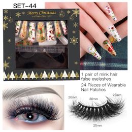 Multilayer Thick Fake Eyelashes & Nail Set for Christmas New Year Reusable Hand Made Mink False Lashes Full Strip Eyelash Extensions Makeup DHL