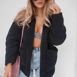 Women's Fur Faux Lambswool Lapel Women Jacket Basic Cropped Coat Winter Warm Zipper Autumn Outerwear 2022 Suede Overcoat 6Q2337