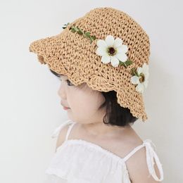 Hats Summer Girl Straw Hat Tourism Sun Cap Outdoor Kids Breathable Beach Chrysanthemum Sweet Princess Seaside Panama