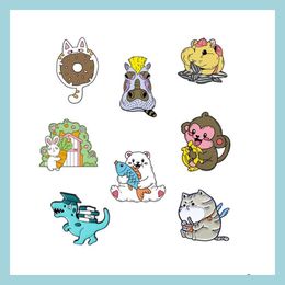 Pins Brooches Customised Dinosaur Hippo Cat Rabbit Monkey Animal Metal Brooches Cartoon Funny Friend Bag Clothing Jewellery Gift Bk H Dhiot