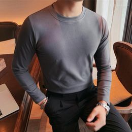 Men's T Shirts Spring Business T-Shirt Men Thin Solid Colour Round Collar Neck Pure Long-sleeved Slim Streetwear Tops Tees S-4XL