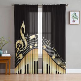 Curtain Piano Keys Note Music Gradient Window Tulle For Living Room Bedroom Kitchen Chiffon Sheer Treatment Decorations