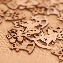 Christmas Decorations 25Pcs Wood Star Heart Gift Box Stocking Xmas Tree Hanging Ornaments For Home Year Party Decor