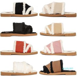 Sandals Flat Mules Slides Fur Slipper Shoes Designer Women Woody Sail Canvas