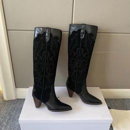 Isabel Boots Boots Top Western Quality Shoes Fashion Season Leila Black Velvet Knee-até o joelho Paris