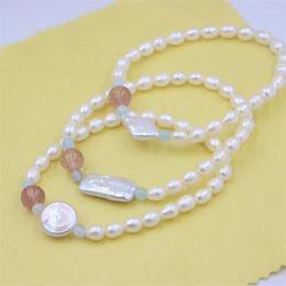 Link Bracelets Short Circle Stone Aquamarine Strawberry Diamond Rectangle Roud Baroque Waterfresh Pearl Brecelet Elastic Rope Jewelry For