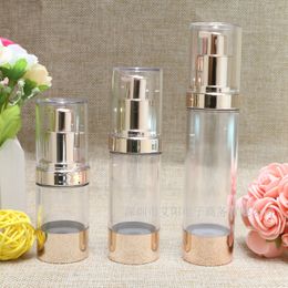 15ml 30ml 50ml Pale Gold Airless Bottle Travel Cosmetic Jars Plastic Emulsion Refillable Bottles Small Watering 100pcs SN411