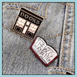 Pins Brooches Customised Brooch Cartoon Book Badge Hard Collar Enamel Pin Men Women Fashion Vintage Bookstore Funny Wholesale Metal Dh0Wm