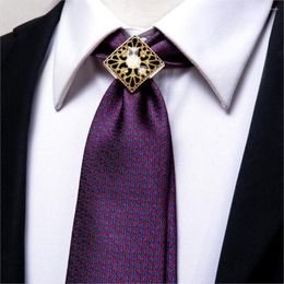 Bow Ties Hi-Tie Business Men's Bolo Tie Gold Ring Silk Luxury Purple For Men Floral Hanky Cufflinks Set Wedding High Quality NeckTie