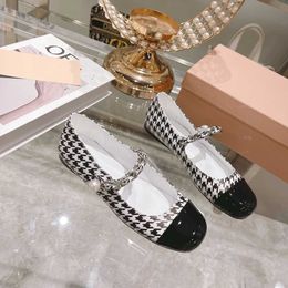 Miui Dress Shoes Mary Jane Net Red Same Qianniao Lattice Pearl Square Head High s Women's Medium Thick Heel Single Shoes