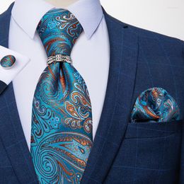 Bow Ties Men's Silk Tie Set Blue Red Paisley Necktie Handkerchief Cufflinks 8cm Business Formal Wedding Men Gift Gravatas DiBanGu