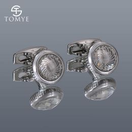 Cufflinks for Men TOMYE Round Silver Colours Metal Shirt Cuff Links for Gifts
