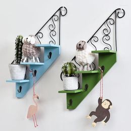 Home Decor Decorative Wall Shelves Wooden Hanging Staircase Storage Rack Hook For Display Bookshelf Ornament Flower Pot