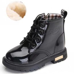 Boots 2022 New Winter Children Shoes PU Leather Waterproof Short Kids Snow Brand Girls Boys Rubber Fashion Sneakers Y2210