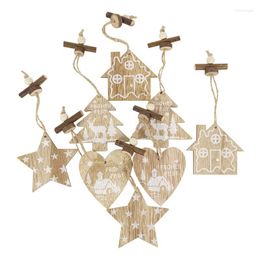 Christmas Decorations 1pc House Heart Star Xmas Tree Wood Craft Hanging Pendant Ornament Party Home Decoration Kids Gift Navidad