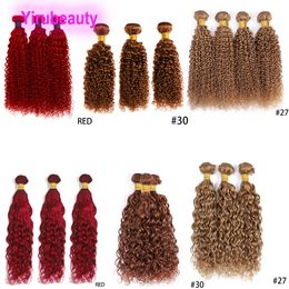 Brazilian Human Hair Extensions Double Wefts 27# 30# Red Color Kinky Curly Water Wave 3 Bundles 10-30inch