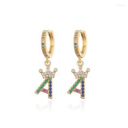 Hoop Earrings Fashion A-Z Letter Color Zircon Ear Ring Pendant Crown Dangle Trend Jewelry For Women Girls