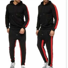 Men's Tracksuits Hoodie Suit Stitching Contrast Colour Sports Fitness Jogging Large Size Spring and Autuam G221011