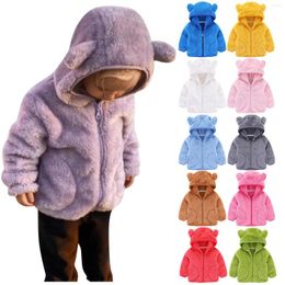 Jackets 2022 Children's Clothing Girls Boys 10 Candy Colour Coral Fleece Hooded With Ears Cartoon Coat 1-6 Y