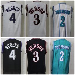 Retro Basketball Jersey 2 Larry Johnson Vintage Black White IVERSON Red Mens Stitched Jerseys Mesh