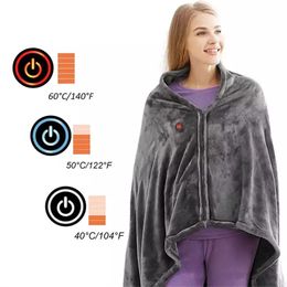 USB power Electric thermal shawl blanket 150x85CM grey 3 Heating Levels Super Cosy Soft Heated Throw with Fast Heating and Machine Washable Home Office camping